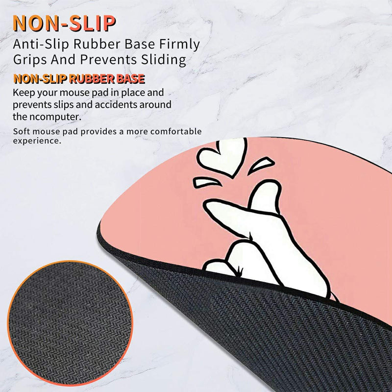 Mouse Pad,Non-Slip Rubber Base Round Mousepad,Gaming Mouse Pads,Cute Desk Accessories Office Decor Size 7.9×7.9×0.07 inches - Finger Heart Pink