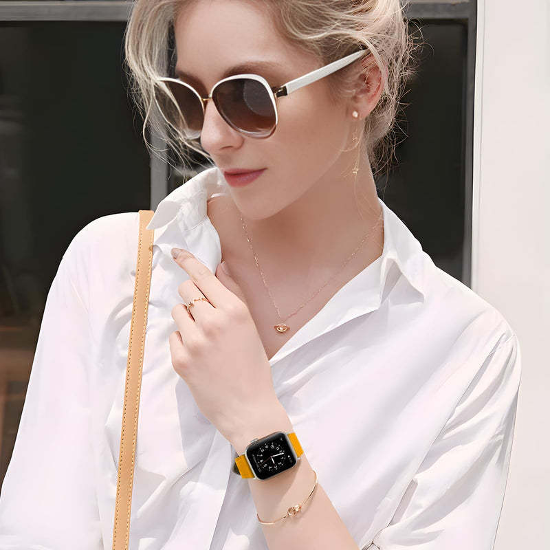 Italy Genuine Leather Watch Bands Women Men Compatible with Apple Watch 38/41/40/42/44/45/46/49mm, Iwatch Straps Smartwatch Replacement Band for Ultra 2/1 SE Serie 10 9 8 7 6 5 4 3 2 1(Pack of 2)
