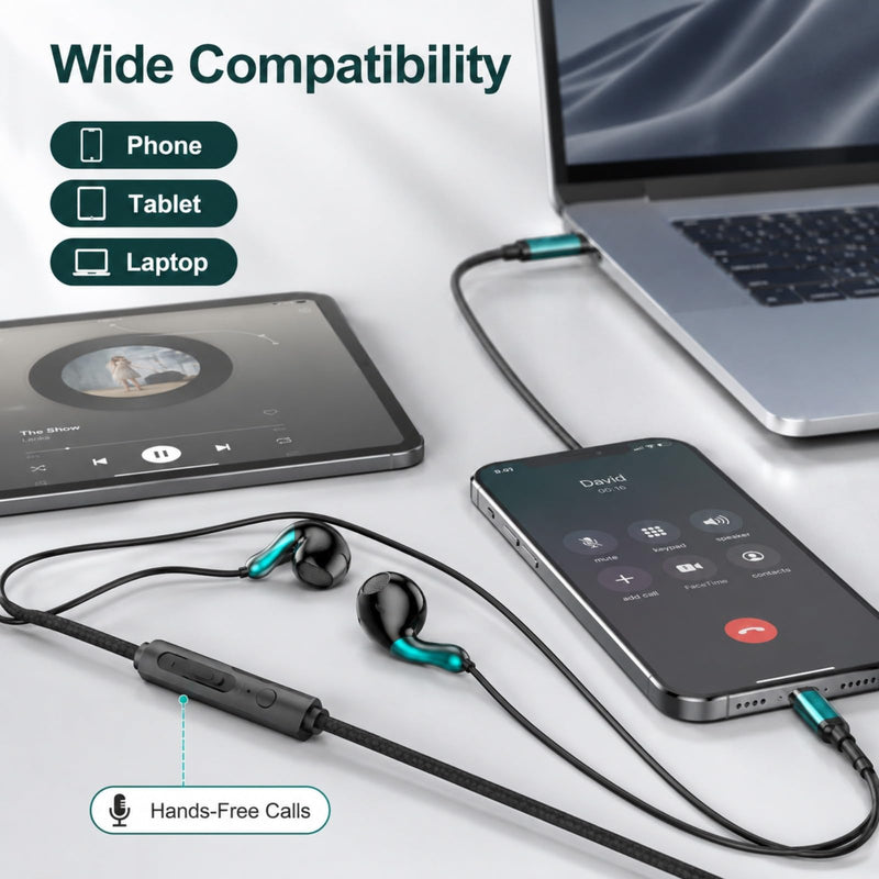 Wired Earbuds with Microphone, in-Ear Headphones with Volume Control and Hands-Free Calling for Phone Laptop Tablet
