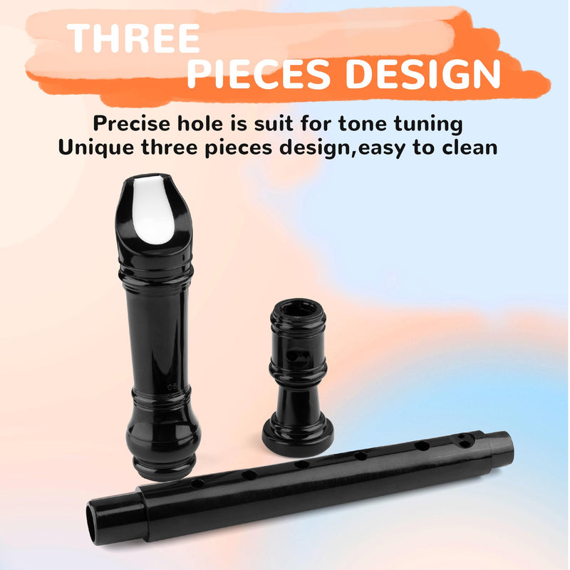 8-Hole Soprano Descant Recorder German Style Kids Music Flute with Cleaning Rod & Case Bag for School Student Home Entertainment - Black