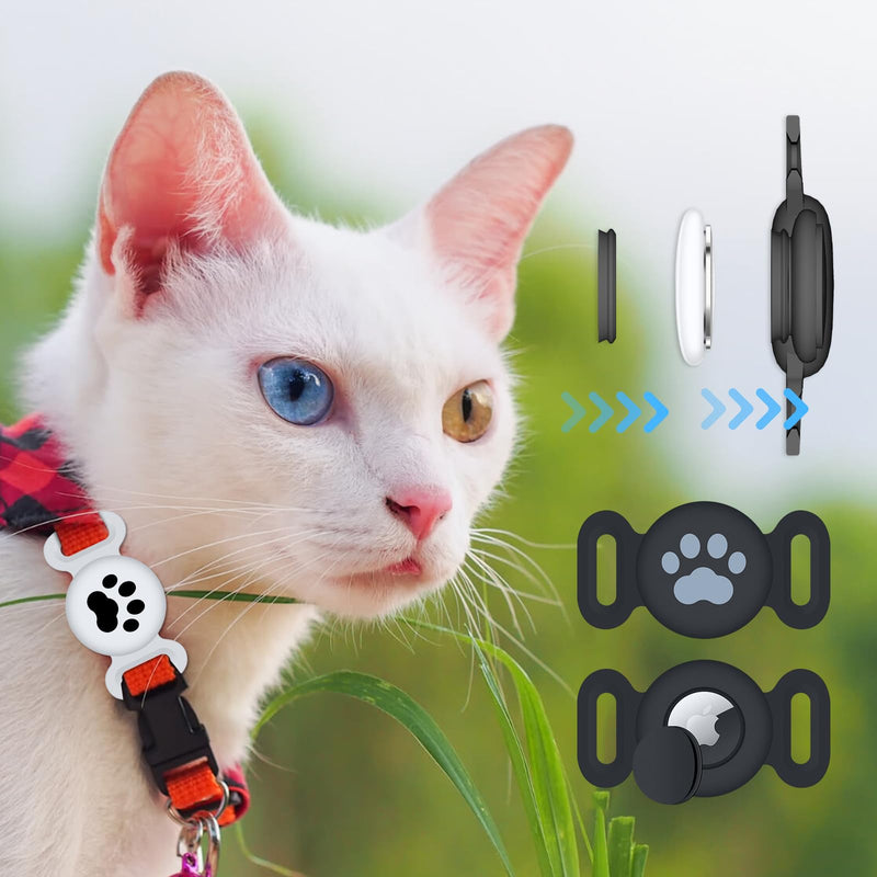 Waterproof Airtag Dog Collar Holder (2 Pack), Protective Anti-Lost Airtag Case for GPS Dog Tracker, Silicone Airtag Cat Collar Dog Airtag Holder for Pets(Black/Black) Black/Black