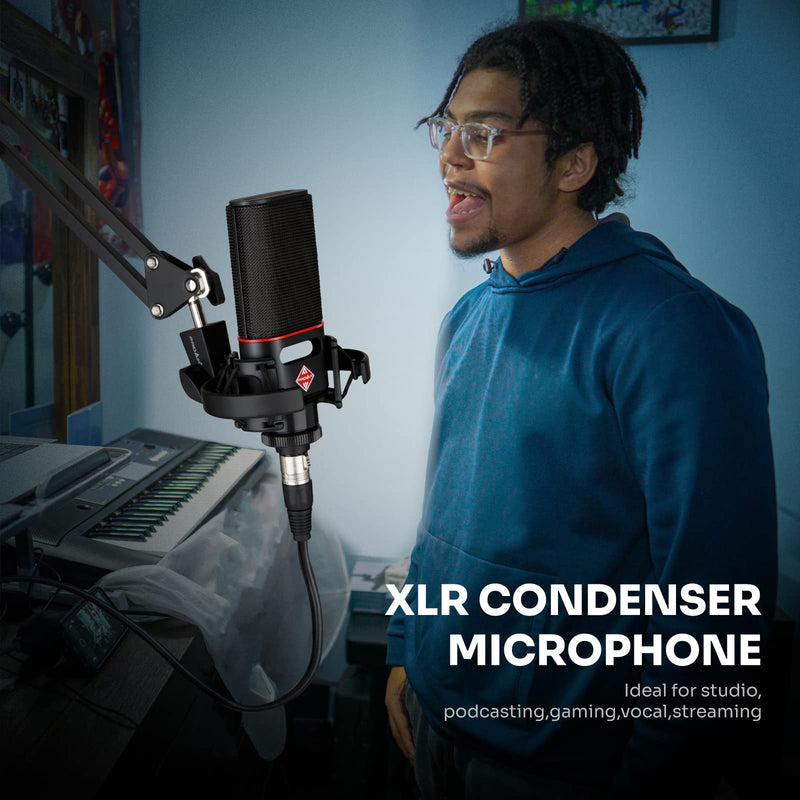 XLR Microphone Cardioid Condenser Microphone XLR with 25mm Large Diaphragm for Computer PC Metal Professional Studio Mic for Recording Podcasting Streaming Gaming ASMR Voice Over Vocals