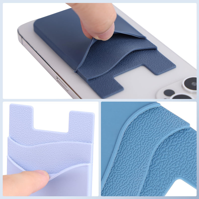 Phone Wallet Stick on,5Pack Phone Card Holder for Back of Phone Case,Silicone Sticky Credit Card Holder for Cell Phone Double Pocket Sticker All Smartphones—Navy,Sierra,Pastel,Blue,Black Navy,Sierra,Pastel,Blue,Black