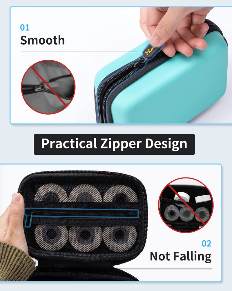 [AUSTRALIA] - Memoking T02 Hard Storage Case - Compatible with Phomemo D30, SUPVAN E10, NIIMBOT D11, JADENS D110 and More, with Zipper Mesh Pocket, Waterproof Shockproof Case, Green (Only Case) 