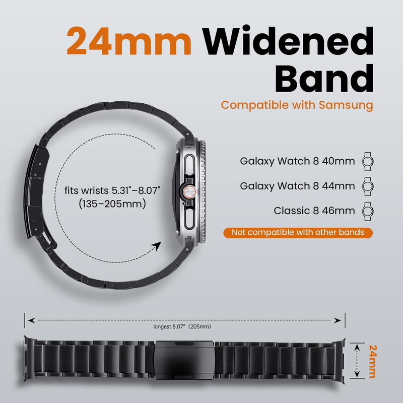 Titanium Band for Samsung Galaxy Watch 9/8 40mm/44mm/8 Classic 46mm | Titanium Metal, Lightweight & Ultra-Durable, Business & Casual Style, Folding Clasp with Double Security for Men Women Black Titanium