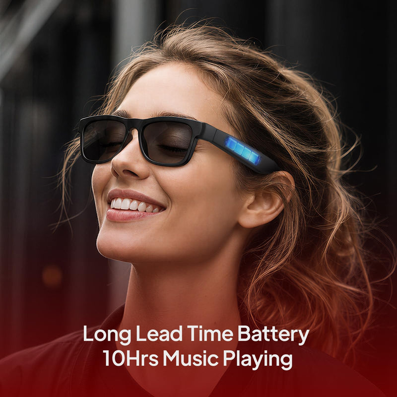 OhO sunshine Bluetooth Audio Sunglasses, Lightweight Open Ear Sport Glasses, 10H Playtime, UV400 ANSI Z87.1, Water Resistant with Voice Control Black Lens