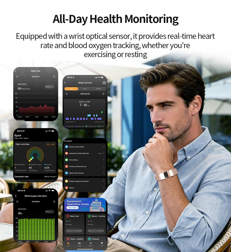 Smart Bragelet Health &-Fitness-Tracker with Stress Management, Workout Intensity, Sleep Tracking, 24/7 Heart Rate and More, Midnight Black/Rose Gold (Mesh Gold) Mesh Gold