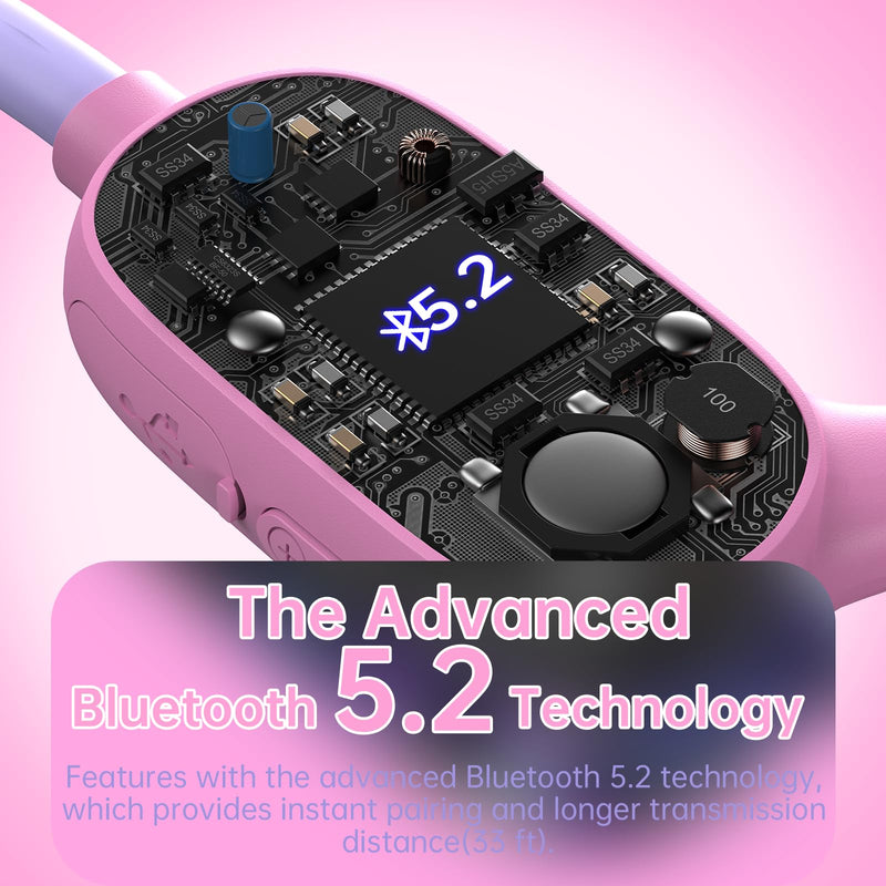 Kids Headphones, Bluetooth 5.2 Air Conduction Open Ear Headphones, 85dB Volume Limiting, Stereo Sound with Mic, IPX5 Waterproof, 20H Playtime, Perfect for School and Outdoor-Pink PinK