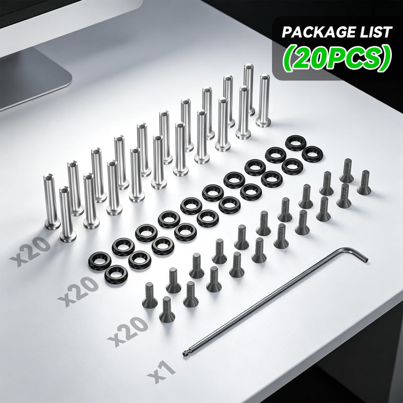 PC Fan Screws for 30mm Fans, 20PCS Fan-Safe Lock Screw Kit | Stainless Steel M3 Screw & Lock Standoff with Aluminum Washer, Zero-Damage Case Fan Screws for 25mm PC Cooling Fans Mounting