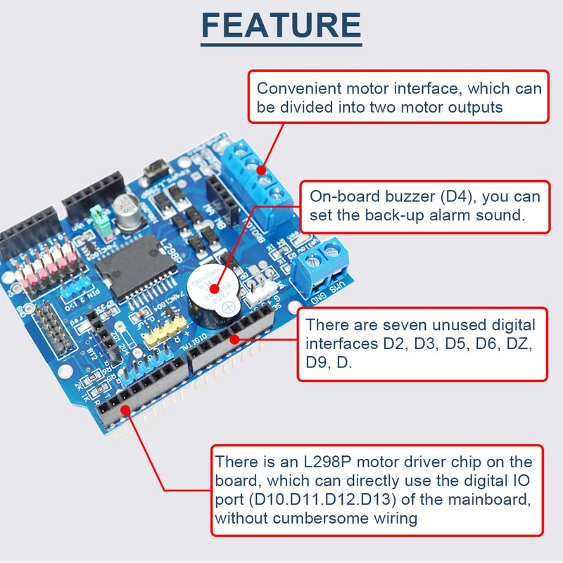 L298P Motor Driver Module H-Bridge Driver Shield Expansion Board Speed Controller High-Power DC Stepper Motor Controller Bluetooth Interface with 24AWG Cable for Arduino
