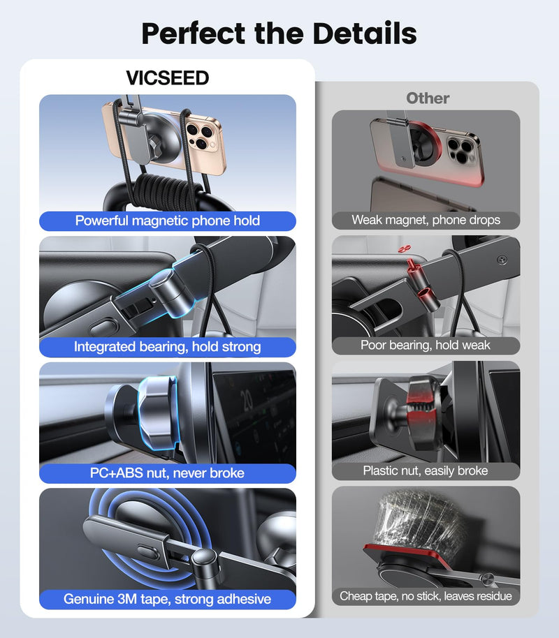 VICSEED Tesla Phone Mount【Strongest Magnet Power】 Foldable Hidden Tesla Phone Holder Fit for All Phones, Tesla Model 3/Y/Cybertruck Accessories, Tesla Model 3 Model Y for MagSafe Car Mount - Blue Deep Blue