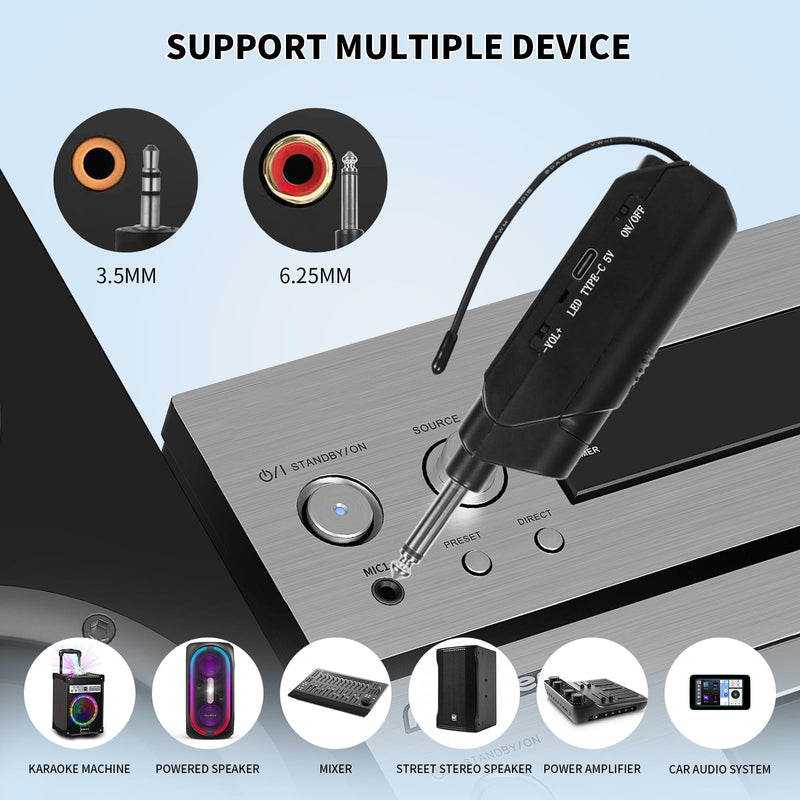 [AUSTRALIA] - Wireless Microphones, Professional UHF Dual Microphones for Karaoke, Wireless Dynamic Microphone System Set with Rechargeable Receiver,Plug and Play, Speech, Wedding, Church, PA System 