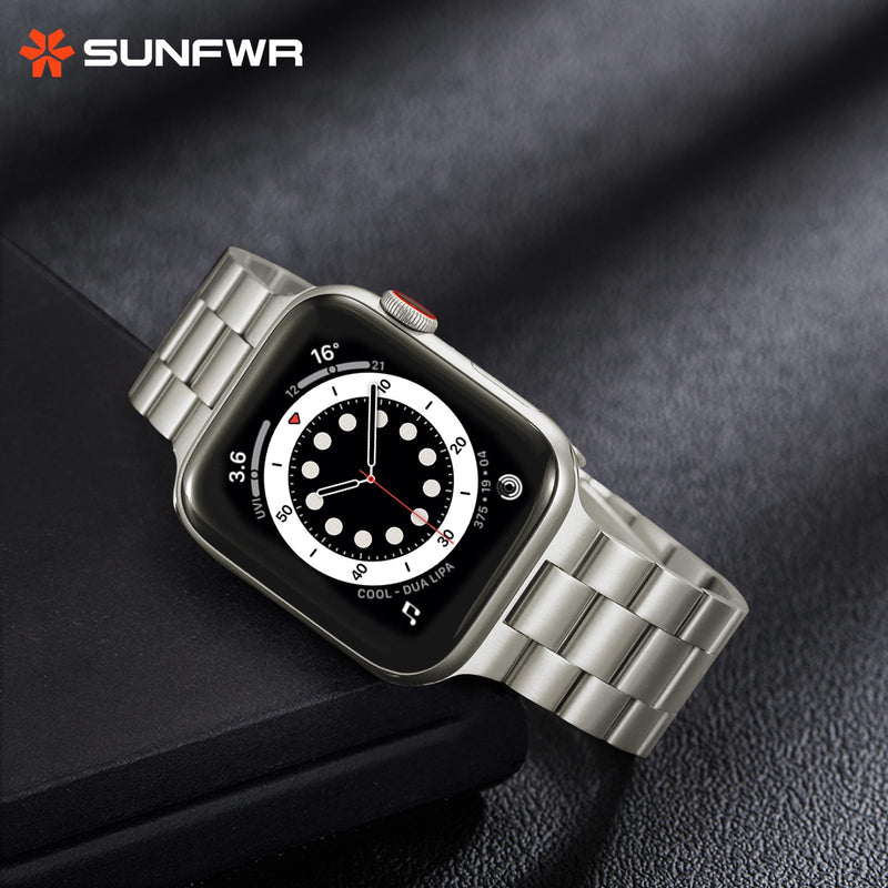 SUNFWR Compatible with Apple Watch Band 49mm for Men Women, Stainless Steel Metal iWatch Band with Case + Top Grain Genuine Leather Band for Apple Watch Ultra/Ultra 2