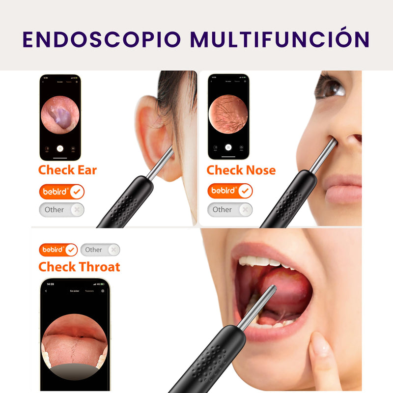 BebirdPro Ear Wax Remover Otoscope R1, 1080P HD Ear Cleaner with Camera, Otoscope with Light, Wide Angle Otoscope IP67 Waterproof Ear Cleaner for Adults, Children, iOS, Android black