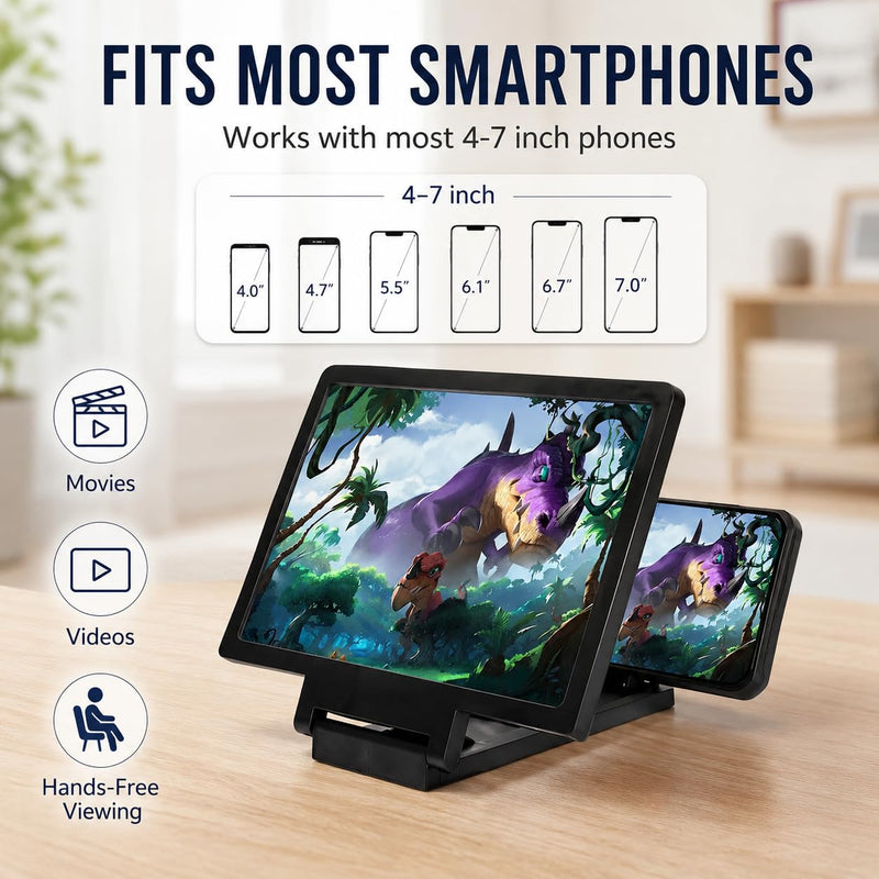 12 Inch Phone Screen Magnifier HD 3D Amplifier to Reduce Eye Strain for Movies Videos Foldable Phone Stand Screen Expander Gift for Seniors Kids No Battery 1PC