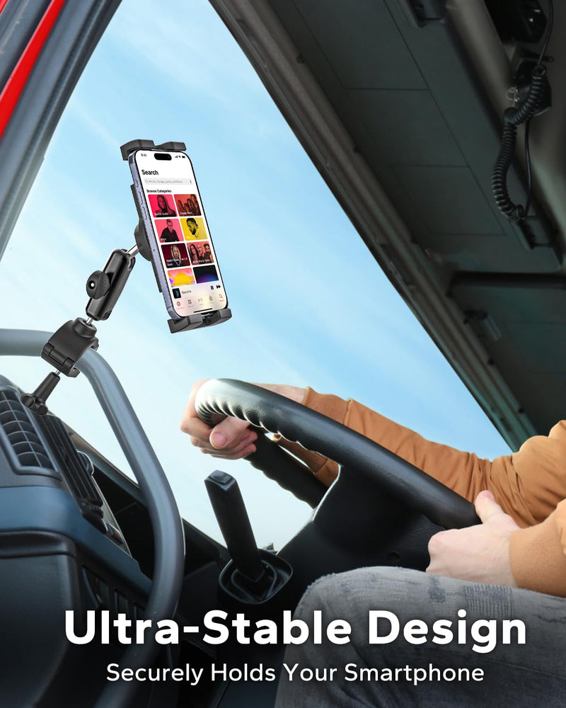Car & Truck A-Pillar Grab Handle Phone Mount, Anti-Vibration Aluminum Arm | Secure Off-Road Vise Grip for Pickup SUV, for 4.7-8" Large Phones, Galaxy Z Fold, iPhone 17/16/15 Pro Max & Android