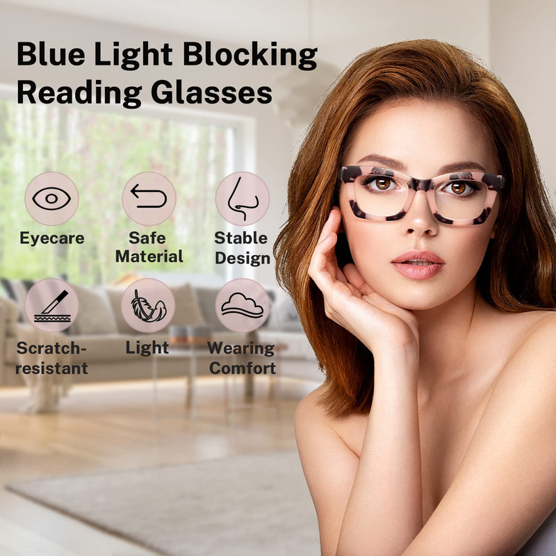 6 Pack Oprah Style Reading Glasses for Women Blue Light Blocking Computer Square Readers with Spring Hinge Men (A1 Mix, 1.5) A1 Mix 1.5 x