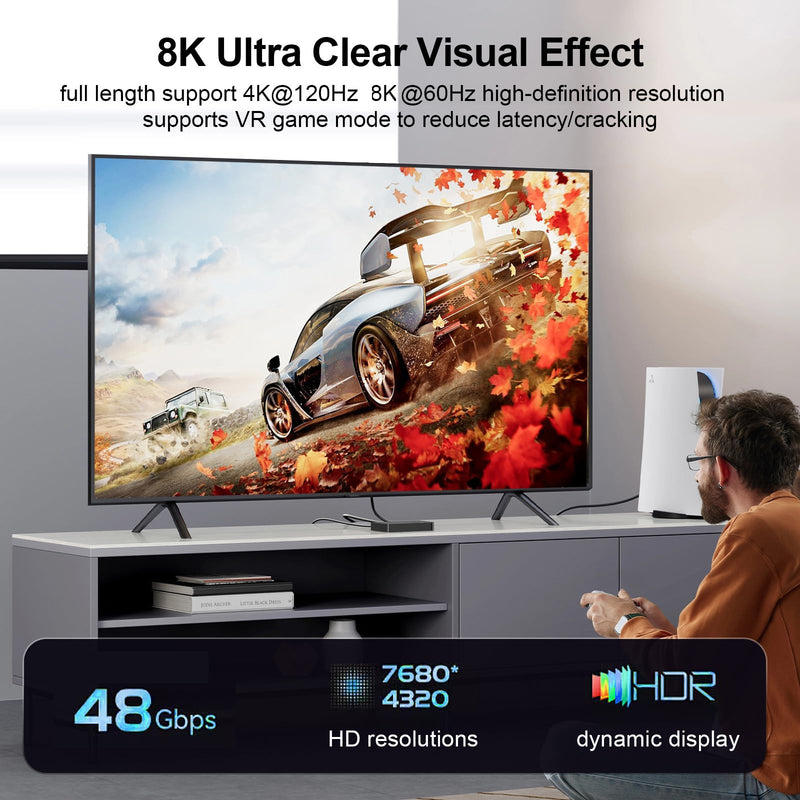 DTECH 8K Fiber Optic HDMI Cable 50ft 2.1 eARC 48Gbps 4K 120Hz 8K 60Hz Ultra High Speed Gaming Long HDMI Cord HDR HDCP in Wall Rated Compatible with Soundbar TV PS5 PS4 Xbox 1440p 240Hz Monitor