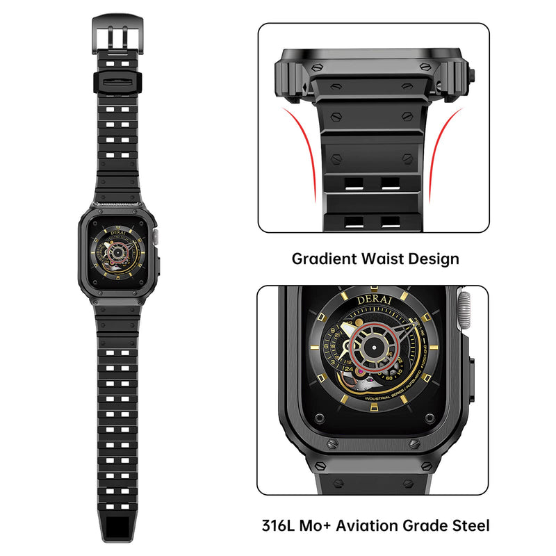 SUPLINK Stainless Steel Case and Band Compatible for Apple Watch 44mm, Metal Rugged Protective Cover and TPU Band for Apple Watch Series 6/SE/5/4 - Men (Space Grey)