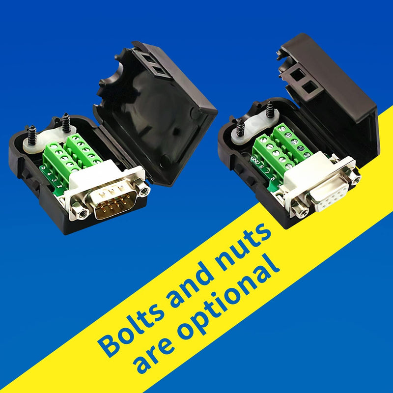 CenryKay DB9 Solderless RS232 DB9 Breakout Connector 9-pin Port Terminal Male Female Connector Board with Nut (1Pcs-Male+1Pcs-Female) 1Female+1Male+Nut