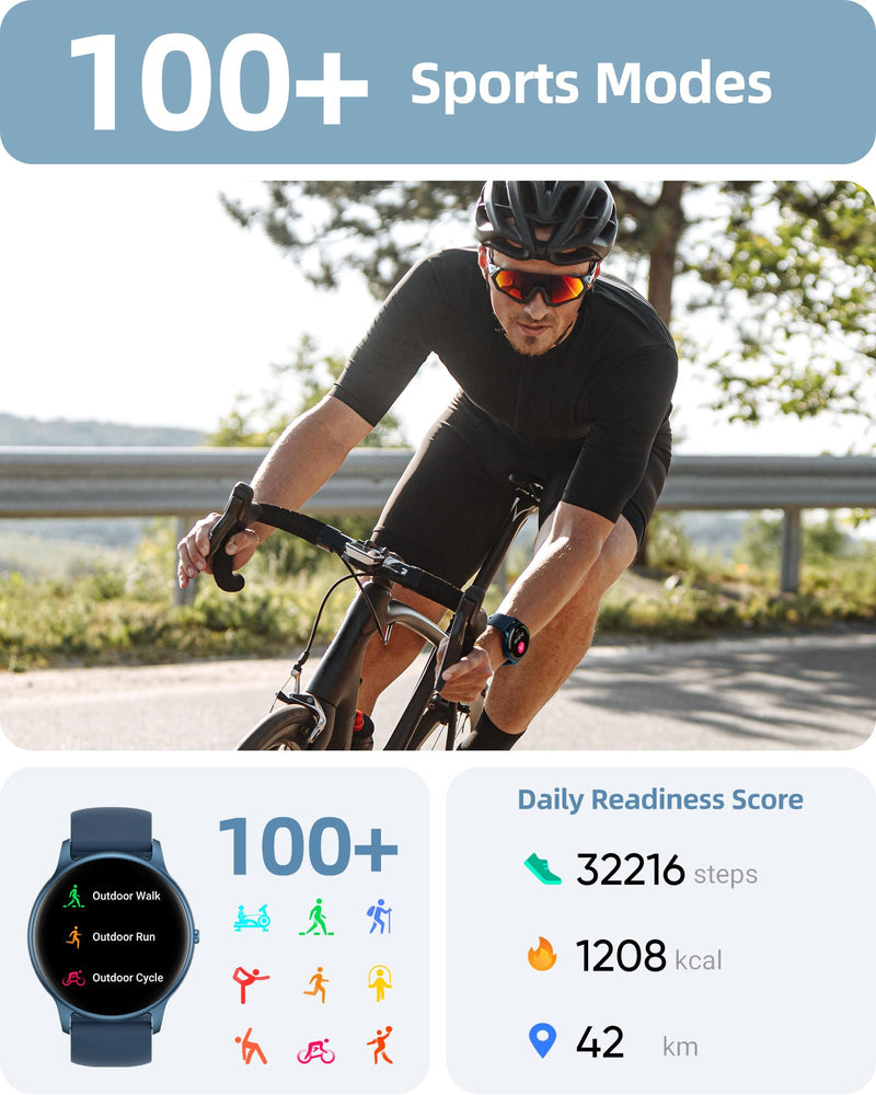 Parsonver Smart Watch for Men Women(Answer/Make Calls), Fitness Tracker | Compatible with iPhone/Android Phones, 100+ Sports Modes IP68 Waterproof, Pedometer, Heart Rate/Sleep/Steps Monitor, Blue