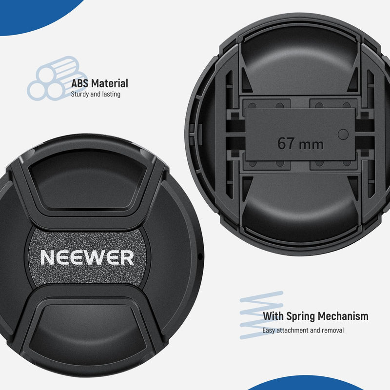 [AUSTRALIA] - Neewer 67mm Lens Cap Kit (2 Pack), Lens Cover with Anti Loss Strap and Cleaning Cloth, Compatible with Canon Nikon Sony Fujifilm Panasonic Camera Lens of 67mm Diameter 