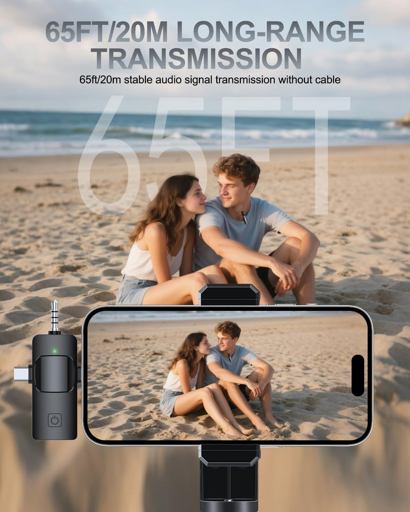 [AUSTRALIA] - PQRQP 3 in 1 Professional Wireless Lavalier Microphone for iPhone, Android, Camera, Wireless Microphones, Mini Microphone, Crystal Clear Sound Quality for Recording, Live Streaming, Microphone Clips Elegant Black 