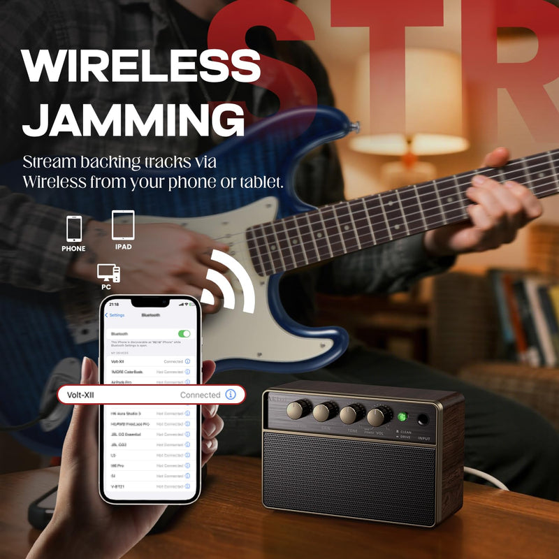 [AUSTRALIA] - AKLOT Guitar Amp Portable Rechargeable: 10W Mini Electric Guitar Amplifier with Clean/Drive Channels, Wireless Audio, USB-C, 6H Battery, Headphone Out and AUX in, Ideal for Practice or Travel (Black) Black 