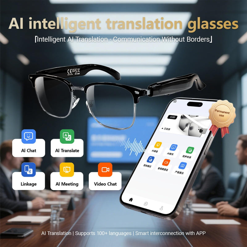 Smart Glasses UV Protection, Bluetooth Glasses for Men, Smart Sunglasses for Women, Wireless Music & Calls Upgrade Translation One with Bluelight
