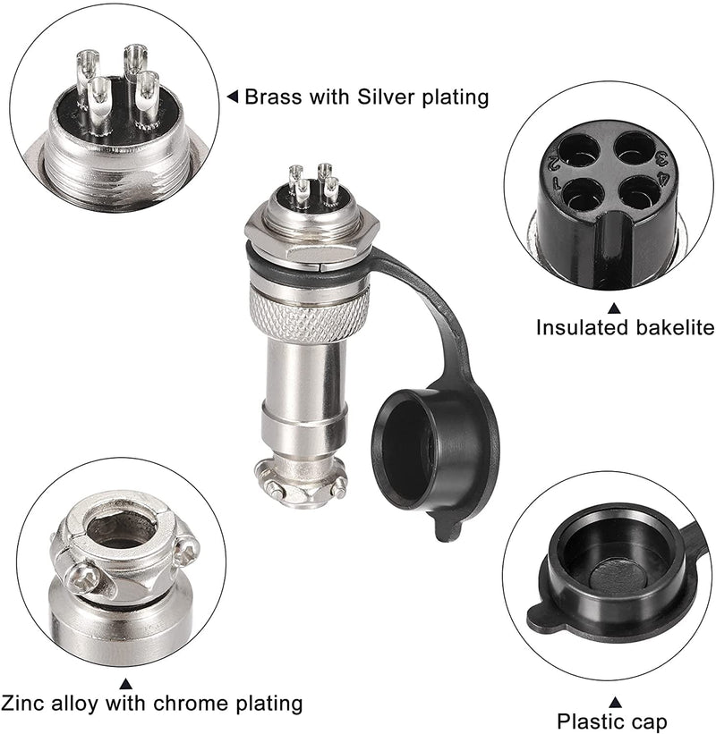 [AUSTRALIA] - VISSQH GX12 4 Pin Panel Metal Mounting Round Aviation Plug, 12 mm Male/Female Aviation Plug Cable Connector 4-Pin + Rubber Protective Cap and Screwdriver Pack of 16 4-pin. 