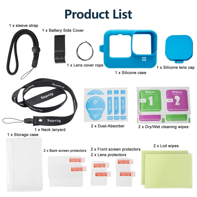 Suptig Protective Case, Silicone Case Compatible for Gopro Hero 12/ Hero 11/ Hero 10/Hero 9 Black (Blue), RSX-428 Blue