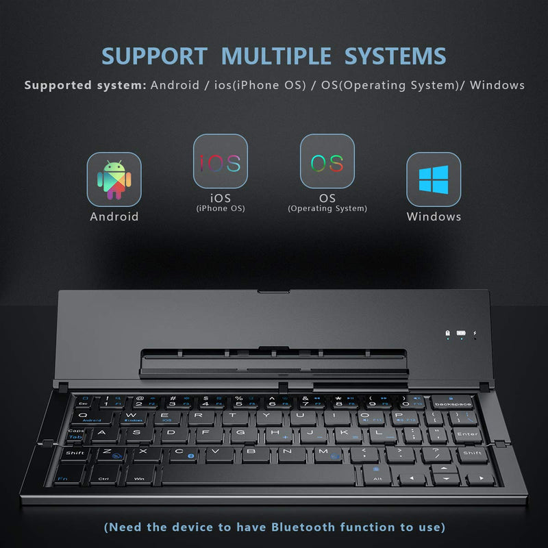 Folding Bluetooth Keyboard,Geyes Foldable Wireless Keyboard with Portable Pocket Size, Aluminum Alloy Housing, for iPad, iPhone,Android Devices, and Windows Tablets, Laptops and Smartphones Black