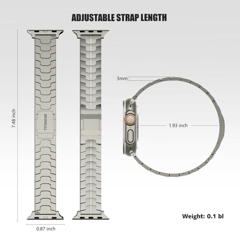 Band for Apple Watch, Titanium Metal Band 49/45/44/42mm for Apple Watch Ultra 2 /Series 9/8/7/6/5/SE, Wider Band for Men grey