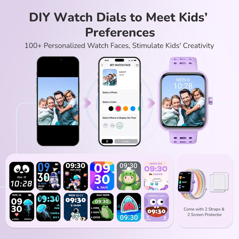 ENOMIR Kids Smart Watch for Girls, Health Monitor,Pedometer Watch for Kids | Smart Watch for Kids with Puzzle Games, Sleep/Heart Rate//SpO2 Monitor, Activities Track,Alarm Reminders,Gifts for Girls 5-16 Purple 2 Straps