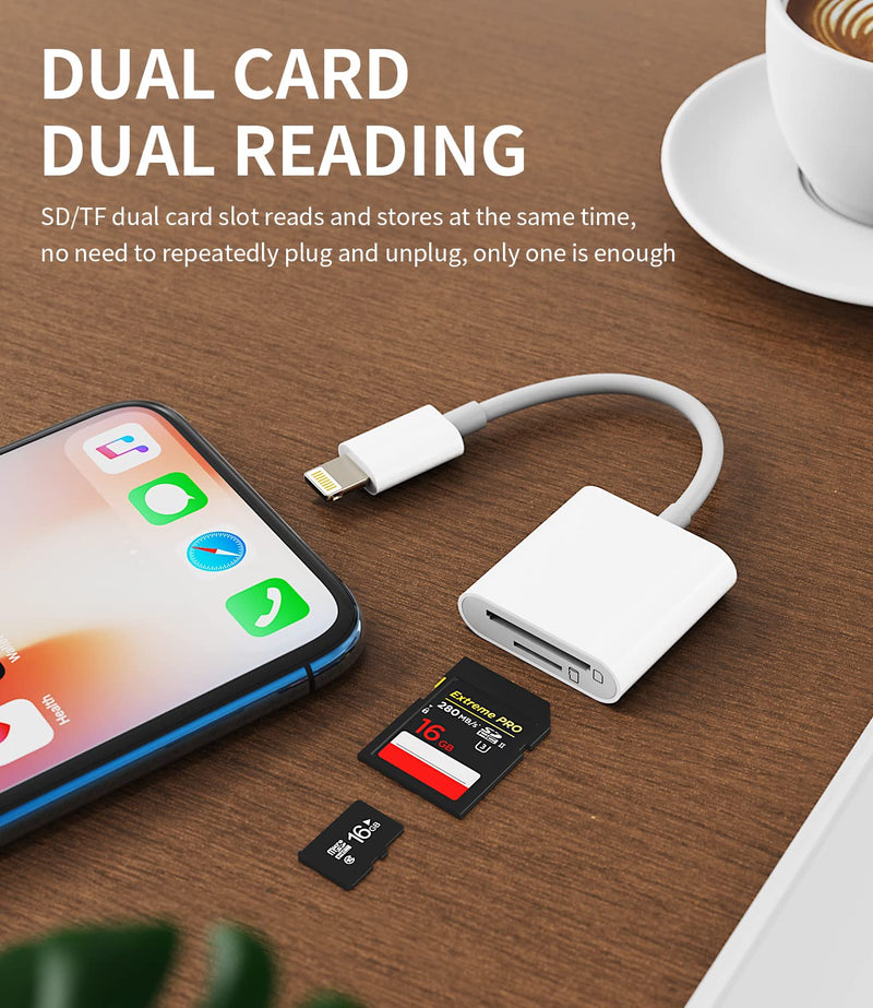 Micro SD Card Reader for iPhone Ipad Memory Lightning to Camera Microsd TF Adapter 13 12 11 Pro Max X Xs Xr 8 7 6 Plus 6s Se Air Mini Accessories Apple MFI Certified Phone Adaptador Camera Viewer