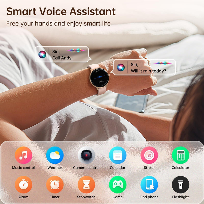Smart Watch for Women, 1.27" HD AMOLED Smartwatch (Answer/Call) for iPhone/Android/Samsung, Fitness Tracker with 120+ Sport Modes, Heart Rate/Sleep/Health Monitor, IP68 Waterproof, 2 Bands Rose Gold