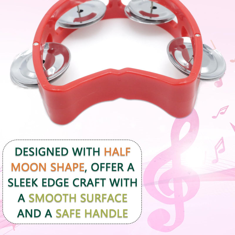 [AUSTRALIA] - 4-Pack Plastic Percussion Handheld Tambourines with 4 Jingle Bells, Mini Hand Bell Percussion, Musical Rhythm Instruments in 4 Colors for Kids, Adults, School and Party 4 Color 
