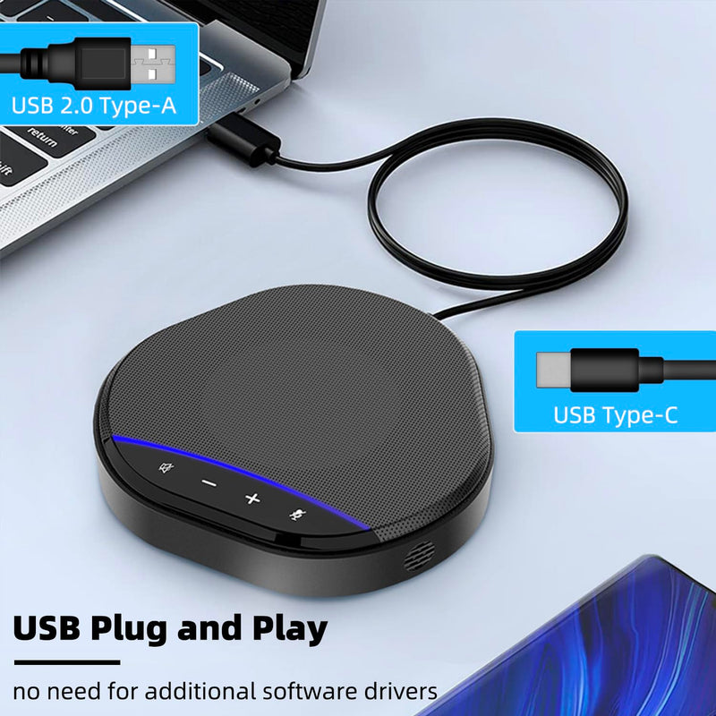 Conference Speaker and Microphone, USB Speakerphone Built-in AI Noise Reduction Mic, 360° Voice Pickup Echo Cancellation Conference Microphone with 5W Speaker and Touch Control Mute