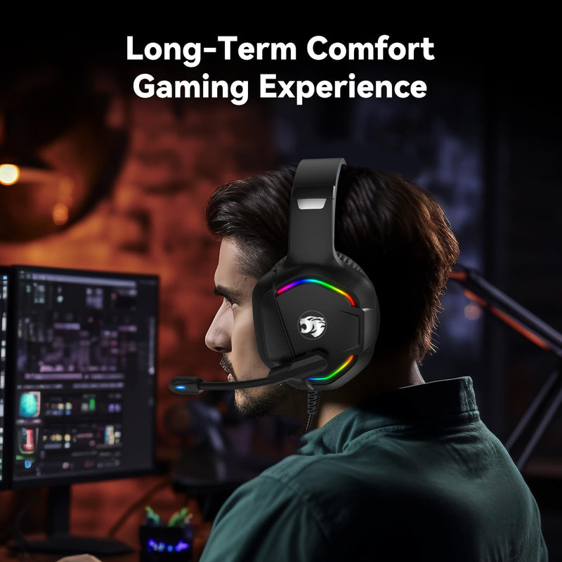 A36 Gaming Headset with Microphone for Pc, Xbox One Series X/s, Ps4, Ps5, Switch, Stereo Wired Noise Cancelling Over-Ear Headphones with Mic for Computer, Laptop, Mac, Nintendo, Gamer (Blue) Blue