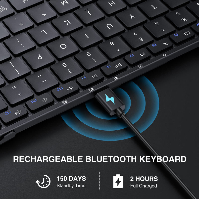 Foldable Bluetooth Keyboard, ProtoArc XK01 Folding Wireless Portable Keyboard with Numeric Keypad, Full-Size Travel Keyboard for Windows iOS Android Tablet PC Smartphone, Sync Up to 3 Devices, Black