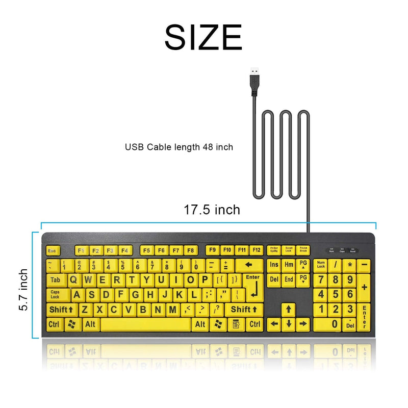 BOOGIIO Large Print Computer Keyboard, Wired USB High Contrast Keyboard with Oversized Print Letters for Visually Impaired Low Vision Individuals (Yellow+Black)