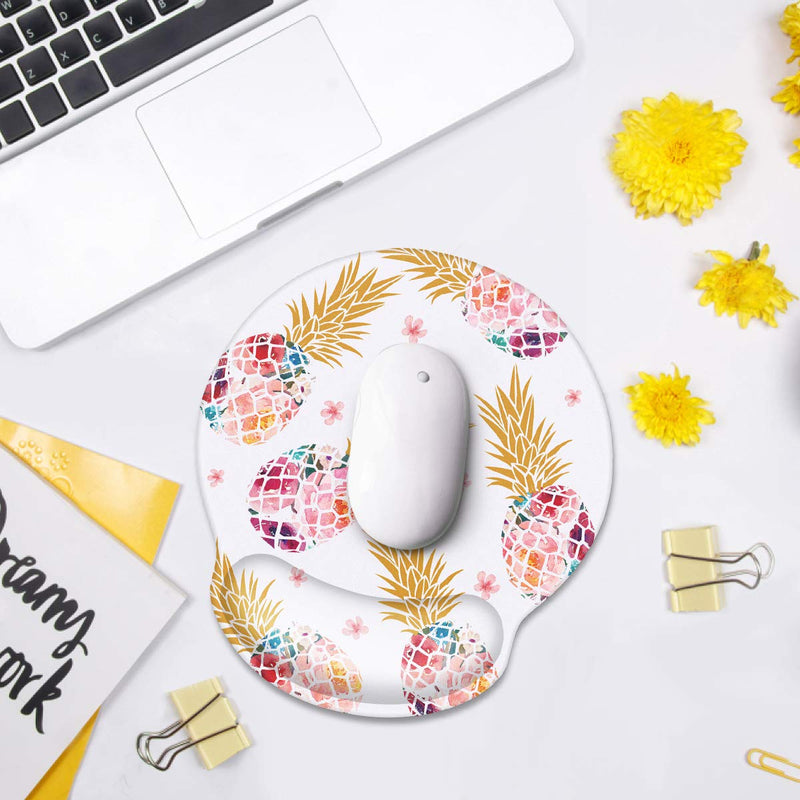 Ergonomic Mouse Pad with Wrist Support, WAVEYU Cute Design Mouse Pad for Women Non-Slip Rubber Base Mousepad for Desk Laptop Gaming Working Computers Laptop Easy Typing & Pain Relief, Pink Pineapple