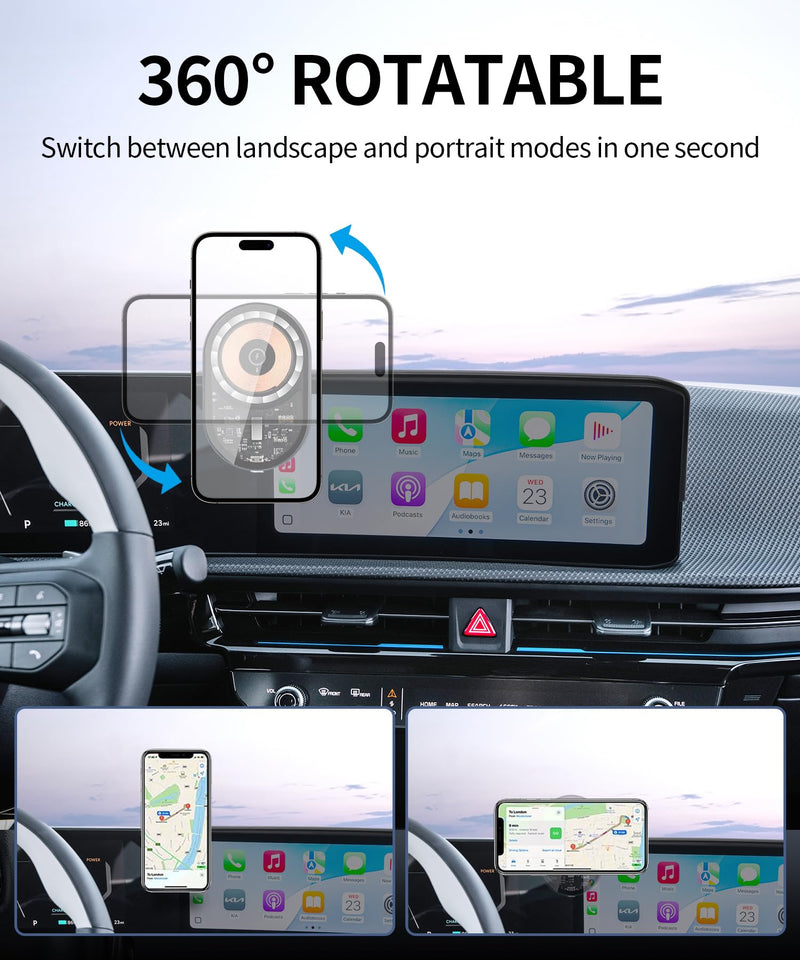 15W Wireless Charging Car Phone Holder for Kia EV6 2025 2026, 12.3" Screen | Magsafe Accessories Fast Charging Magnetic Cell Phone Holder Clip Compatible with iPhone Android, 3D Fit Vehicle Phone Stand 12.3-inch for 2025 2026 EV6