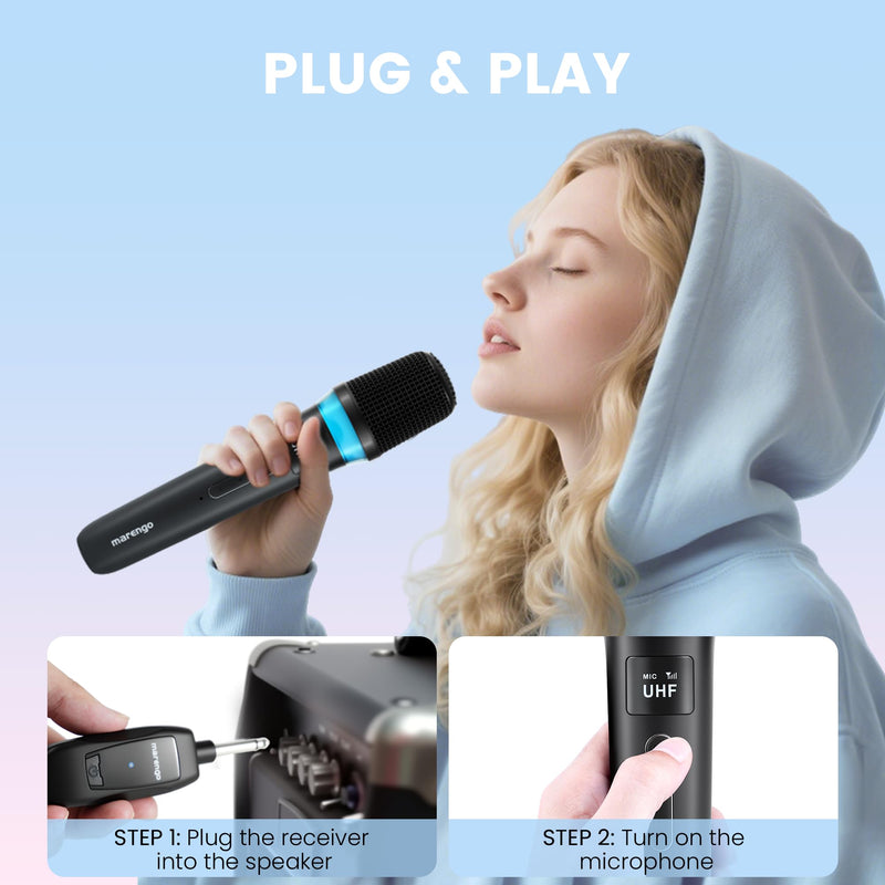Wireless Microphones, Rechargeable Cordless Karaoke Microphone with One-to-One Chip Connection, LED Lights, 40H Duration, 200FT, Handheld Bluetooth Microphone Wireless for Singing,Speech,Church,Party
