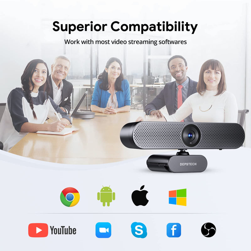 DEPSTECH Webcam 4K, Zoomable Webcam with Microphone and Remote, Equipped with Sony Sensor, 3X Digital Zoom, Noise-Canceling Mics, Auto-Focus Computer Camera for PC/Mac/Laptop/Zoom/Teams/OBS/Google Grey