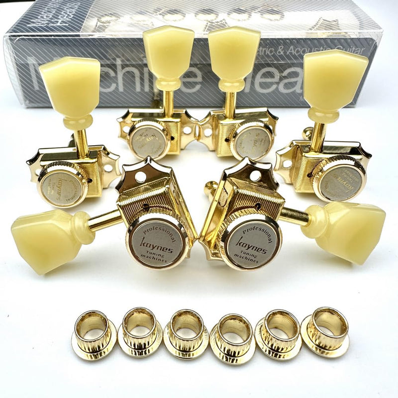 [AUSTRALIA] - Kaynes 3x3 Guitar Lock String Tuning Pegs – Gold Vintage Deluxe Style Locking Tuners Keys Machine Heads Tuners for Les Paul LP SG Style Electric or Acoustic Guitar (Golden) Golden 