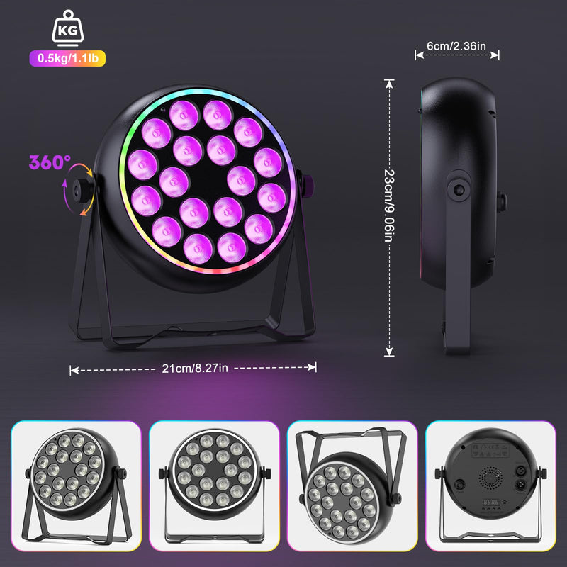 Stage Lights RGBW LED Par Lights with Halo, Mini Uplights with Jump Strobe Fade Chase Pulse Stage Effects, Sound Activated Uplighting Indoor for Events Party Wedding Church Christmas 1 Pack