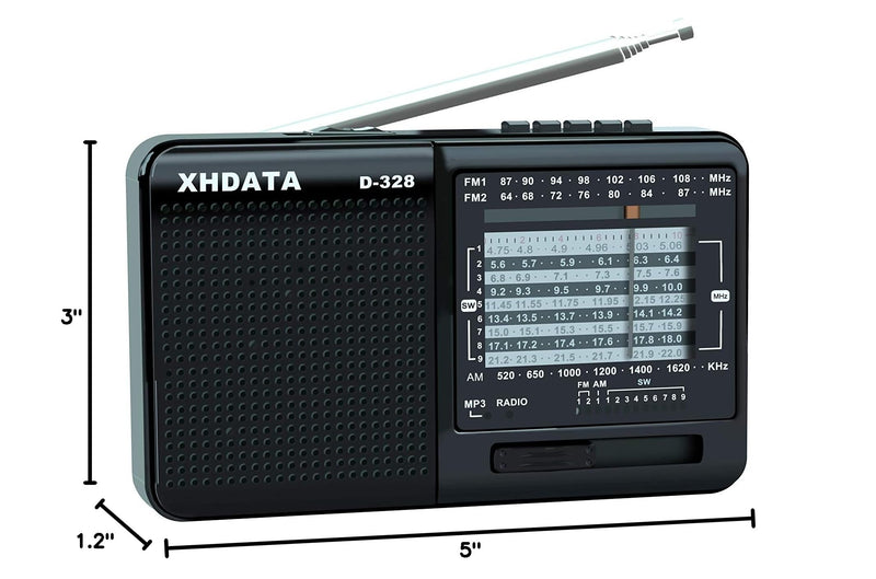 [AUSTRALIA] - XHDATA D-328 Shortwave AM FM DSP Portable Small Multi Band Radio Stereo MP3 Player with Rechargeable Battery Earphone Jack Portable Multimedia Speaker with USB Micro SD Card Jack (Black) Glossy Black 
