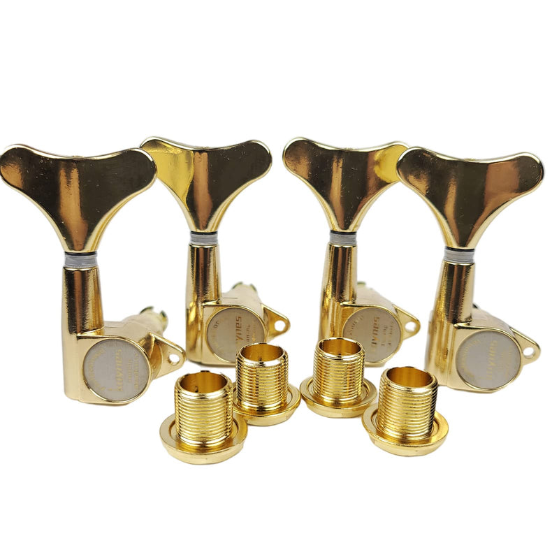 KAYNES Guitar Bass Tuners - 1:18 Ratio Gold Headstock Sealed Machine Heads Tuners Closed Tuning Key Pegs Replacement for Electric Jazz Bass or Precision (4 for Right, Golden) 4 for Right