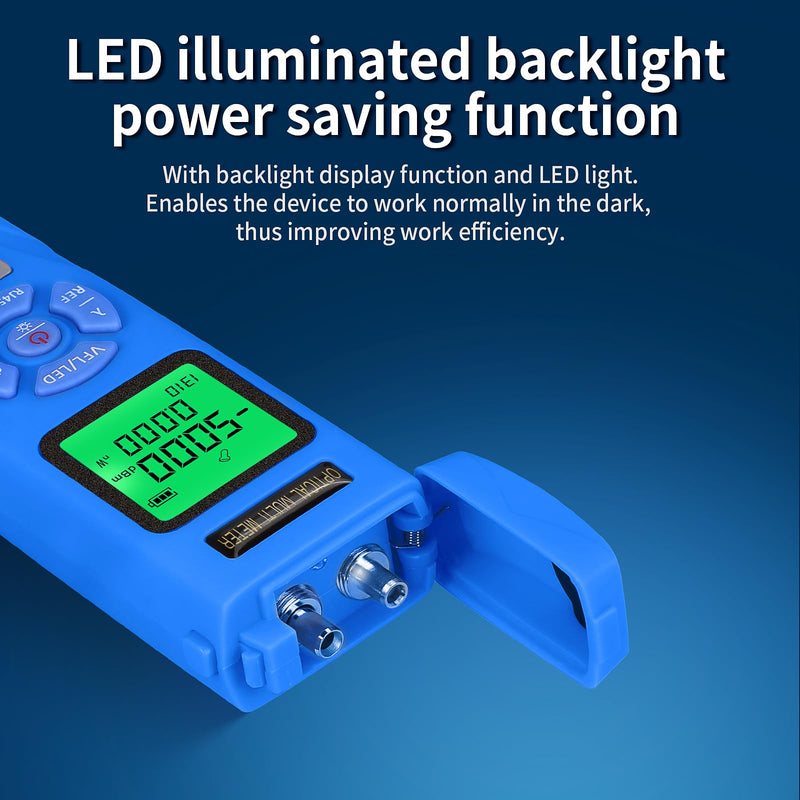 [AUSTRALIA] - Rechargeable Fiber Light Power Meter L-C50 (-50~+26dBm) Mini Fiber Optic Tester SC/FC/ST/LC Interface, Built-in Visual Fault Locator and RJ45tester with 1 FC-LC Adapter blue L-C50 15 